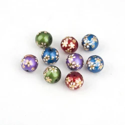 Glass Japan Painting Vintage Japanese Tensha Beads Round Coffee & Pale Lilac Rose Flower Pattern Transparent 12mm 5 PCs