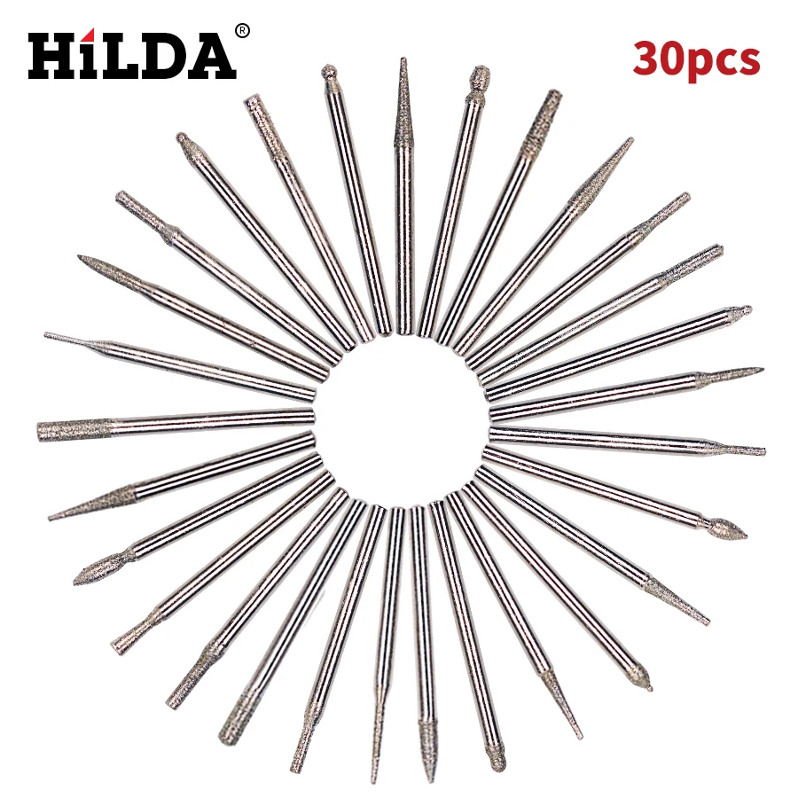 HILDA 30pcs 3.0mm Shank Diamond Burs Drill Bit Set For Dremel Electric Grinder Power Tool Accessories Abrasive Tools