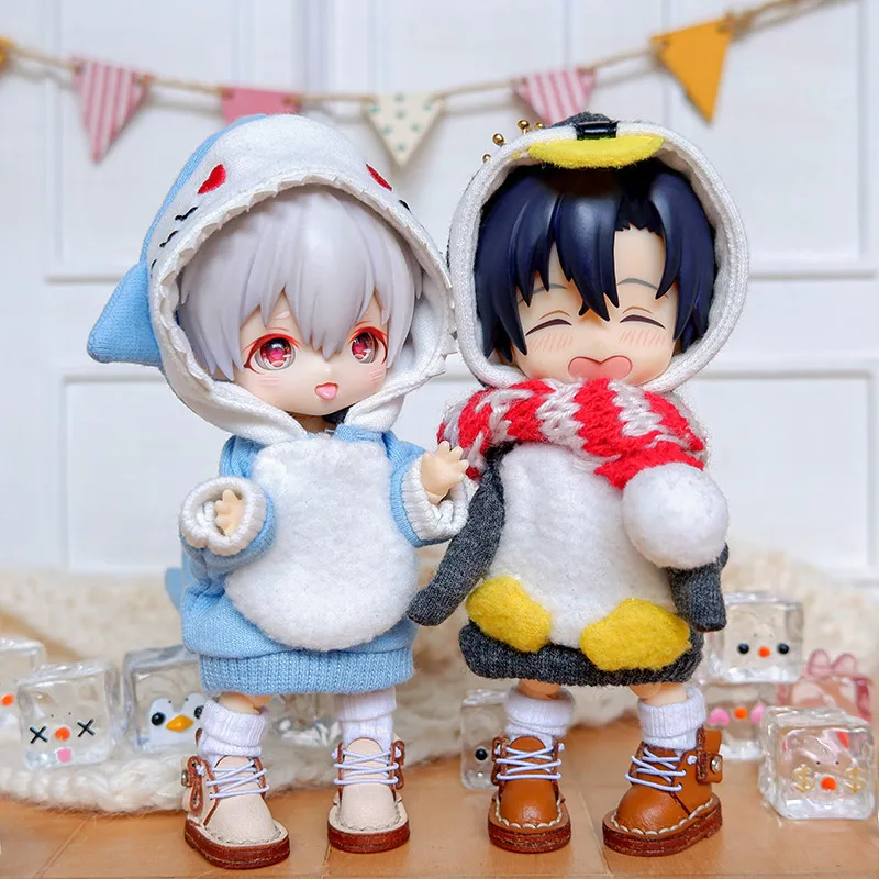 OB11 Clothes Cute Shark and Penguin Hooded Sweater Coat for GSC Body, Body9, MOLLY, 1/12bjd Doll Clothes Accessories