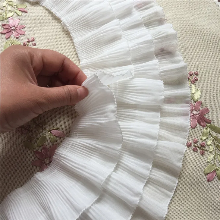 12CM Wide White Black Three-layer Pleated Chiffon Lace Applique Ruffle Trim Ribbon For DIY Crafts Cloth Dress Fringe Decoration