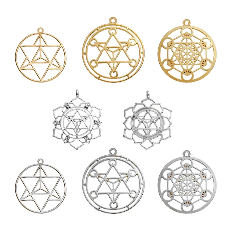 8Seasons Bohemian Copper Merkaba Meditation Pendants Round Silver Color Hollow Charms DIY Making Necklace Jewelry,1-10PCs