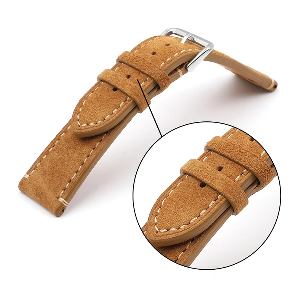 Vintage Suede Watch Strap 18mm 20mm 22mm 24mm Handmade Leather Watchband Replacement Tan Gray Beige Color for Men Women Watches