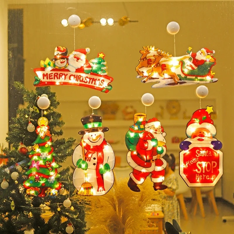 

Christmas LED Sucker Lights Window Decoration Lights Santa Claus Snowman Elk Shape Window Suction Cup Lights Xmas Home Decor