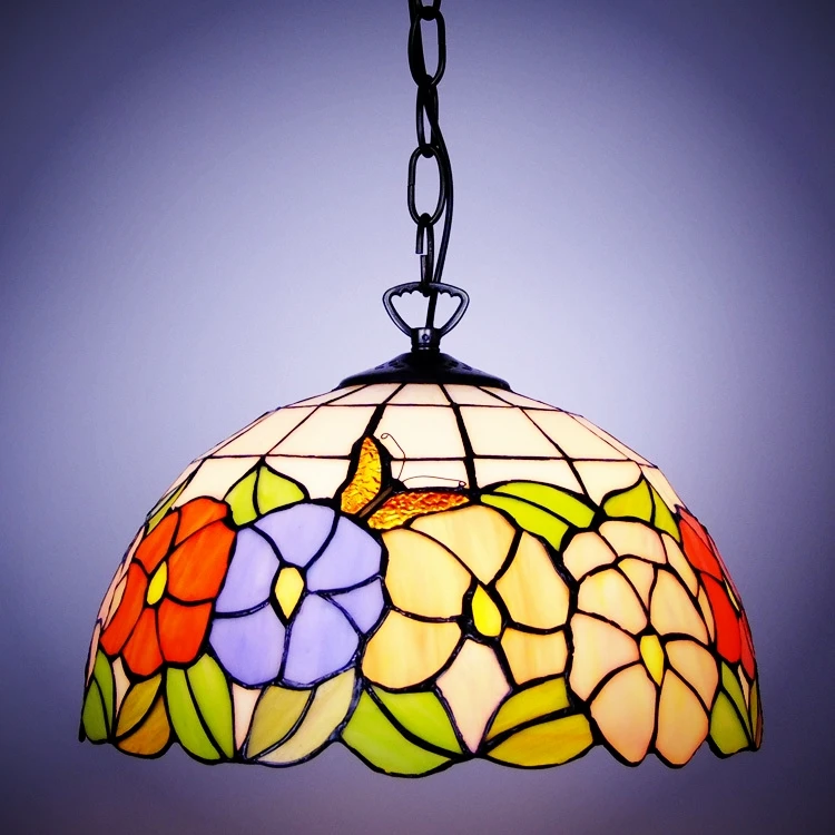 

American Country Sweet Pastoral European Stained Glass Lamp Is Acted Role Home Outfit Iris Round Droplight