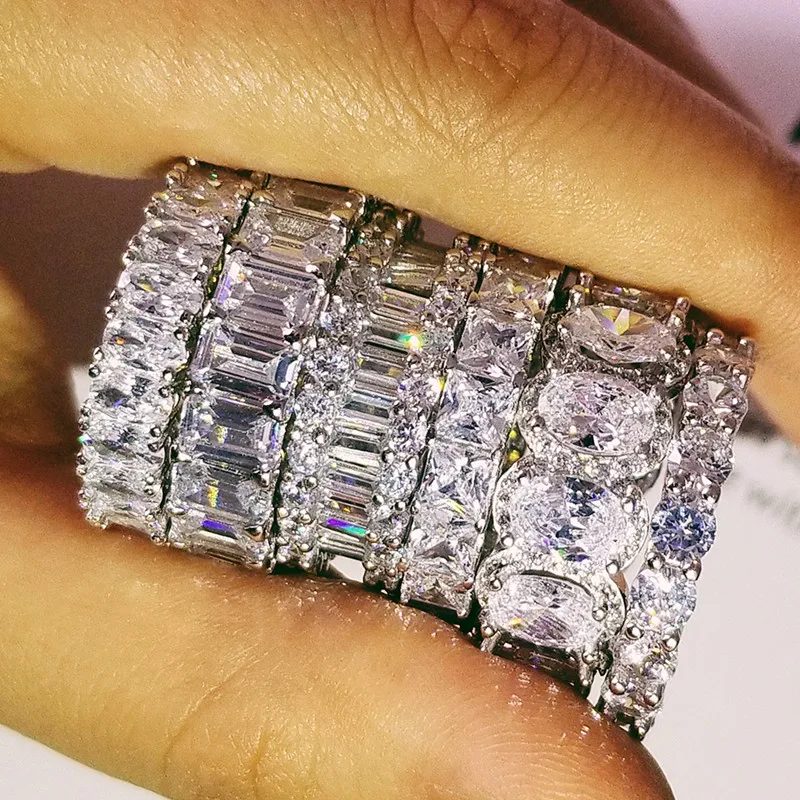 BRAND 925 SILVER PAVE Cushion cut pink stone BAND Ring for Women ETERNITY ENGAGEMENT WEDDING Rings finger Simulated Diamond
