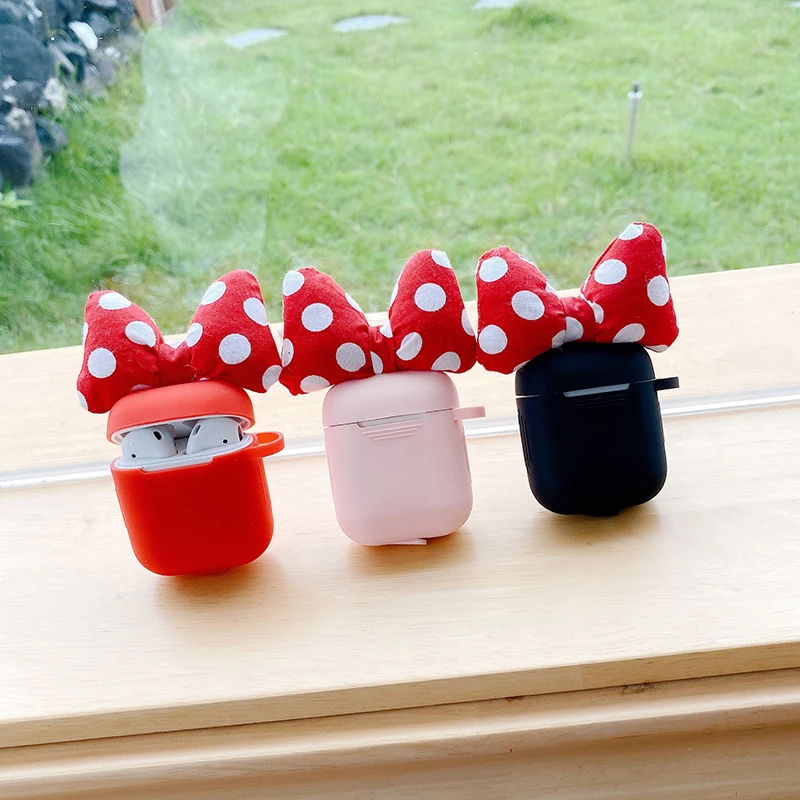 3D Plush Wave point Bow cute cartoon soft Silicone Case For apple Airpods 1 2 3 Pro Bluetooth headset Protective Earphone cover