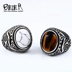 Beier 316L Stainless Steel Vintage White And Tiger Eye Brown Eye Men's Ring Fashion High Quality Jewellery LLBR8-699R