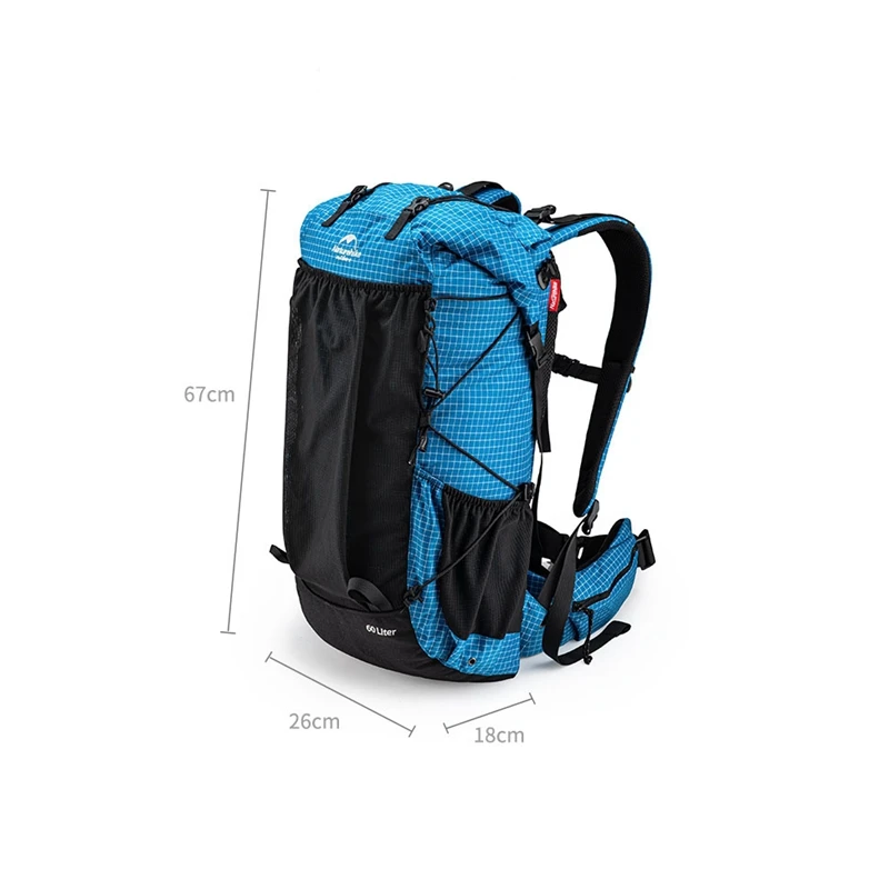 Naturehike Camping Backpack Aluminum Frame Climbing Bags 60L+5L Ultralight Hiking Packs Waterproof Outdoor Sports Bag NH19BP095