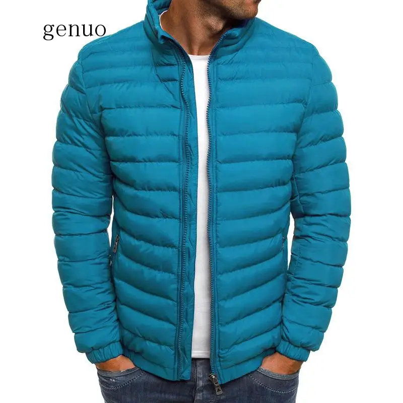 Chaquetas y abrigos de Color sólido para hombre, ropa de moda Simple, azul claro, Parka de manga larga, Top deportivo suelto y cálido para invierno