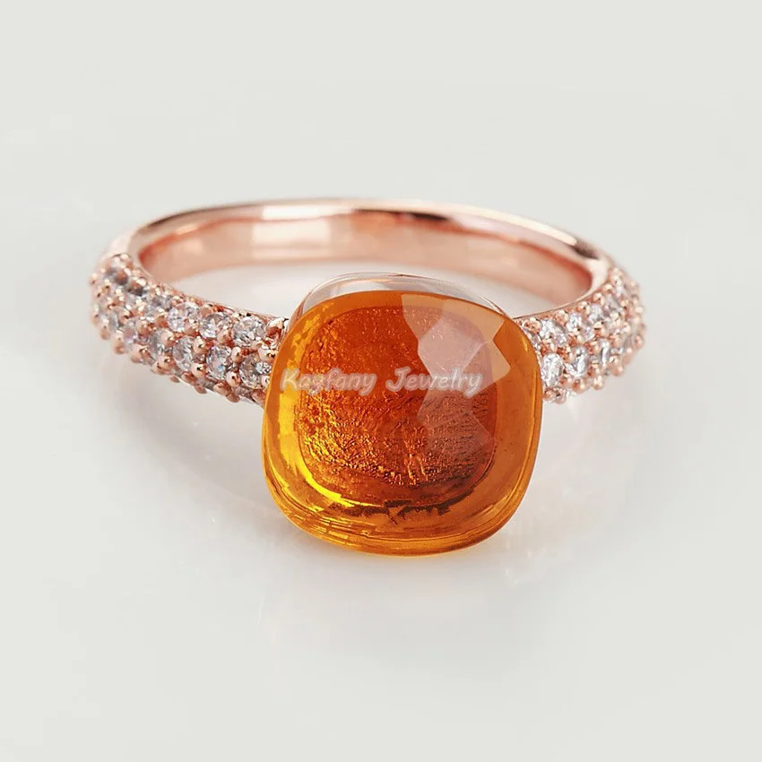 Classic 2024 Top Quality Charming Brand Zirconia and Orange Crystal Rose Gold Rings For Friends Gift