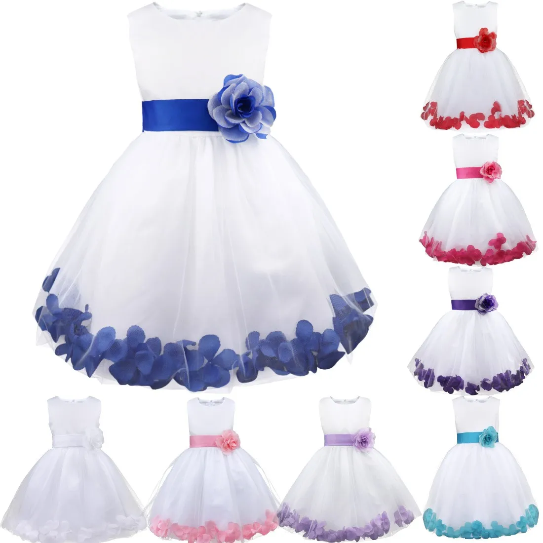 Baby Kids Girls Bowknot Flower Girl Dress Princess Birthday Party Tutu Dress Petals Wedding Pageant Bridesmaid Dresses Ball Gown