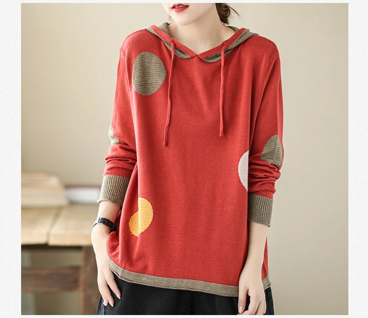 Amax luluE 2024 Winter Women Loose Patchwork Sweaters European Style Ladies Casual Hooded Design Jumpers Vintage Street Pullover