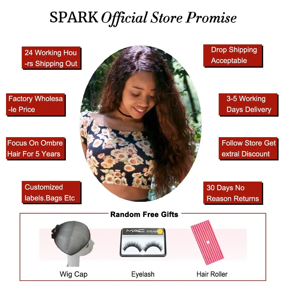 SPARK Ombre Brazilian Human Hair Weave Deep Wave Bundles With Closure Middle Part Remy Human Hair With Closure For Black Women