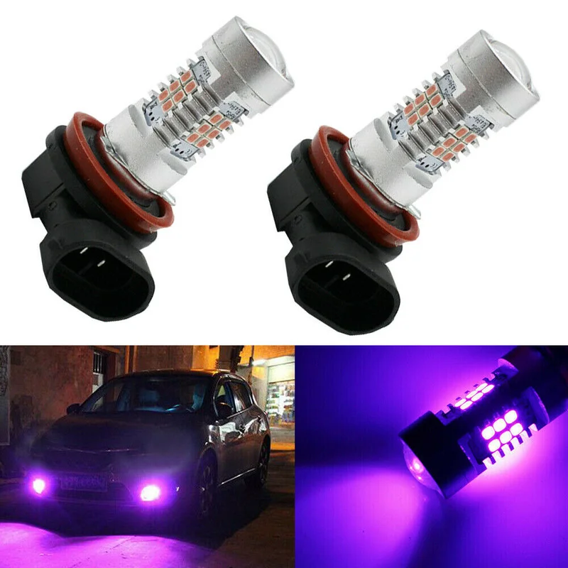 2Pcs 21-SMD H11/H8 12V Pink-Purple LED Bulbs Driving Lamp Foglight DRL Decoration Lighting Bulbs Exterior Parts Car Accessories