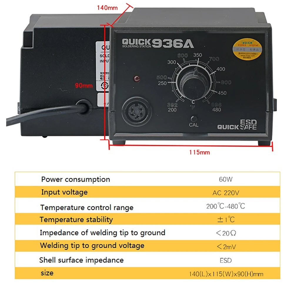 Original QUICK 936A Soldering Station Electric Soldering Iron Kit Adjustable Temperature Constant Temperature Welding Station