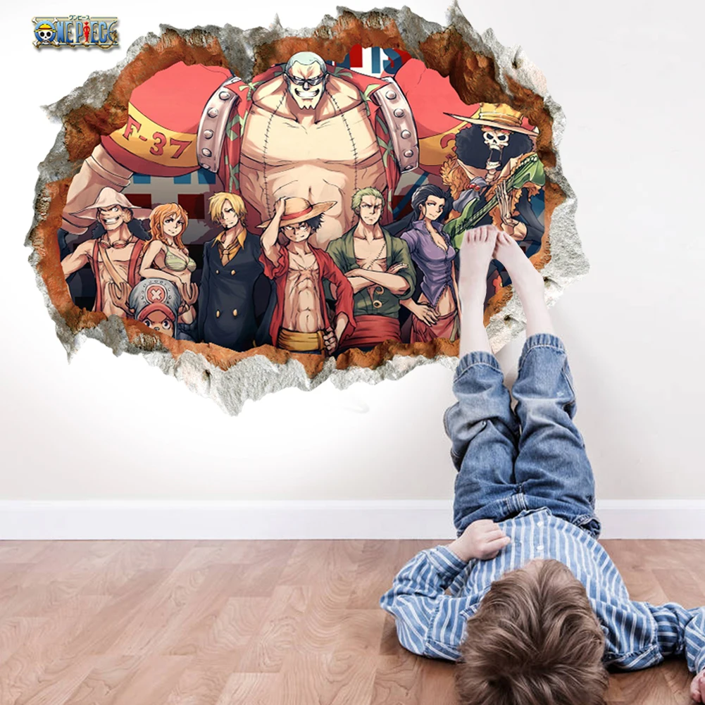 3D Cartoon Window Broken Anime poster wall effect wall stickers for kids room Bedroom Wall decals Posters kids Gifts Mural