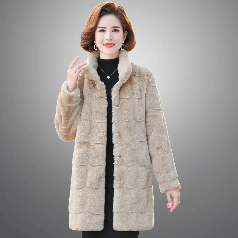 High Quality Faux Fur Winter Jacket For Middle-Aged And Elderly Mothers And Ladies Mink Velvet Mothers Wear Mid-Long Parka 984