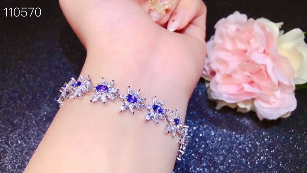 سوار تنزانيت طبيعي، طراز كلاسيكي، فضة عيار 925، سهل الارتداء، تأثير جميل