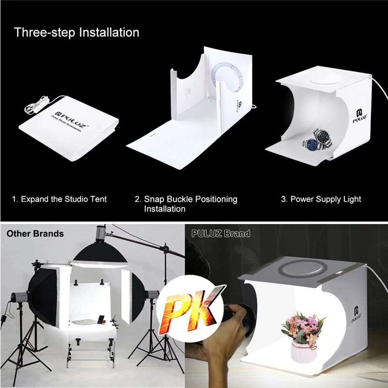 Nova arriver mini dobrável led anel luz ct ajustável pode ser escurecido mini photo studio conjunto 20 cm portátil fotografia caixa de luz tenda