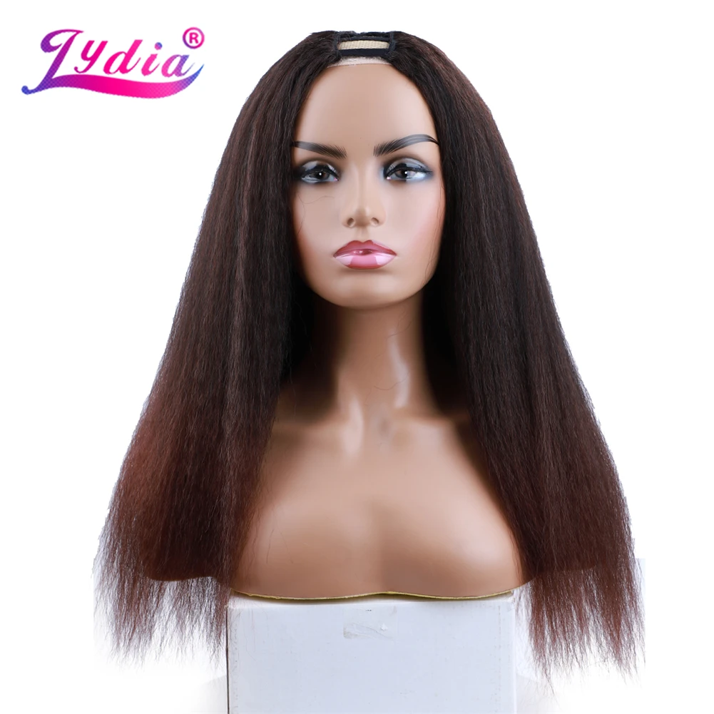 Lydia Afro Kinky Straight U-Teil, gemischte Farben, braune Käfer-Rothaar-Perücke, hitzebeständige synthetische 20-Zoll-Tagesperücken für Frauen, flauschig – Detail 12