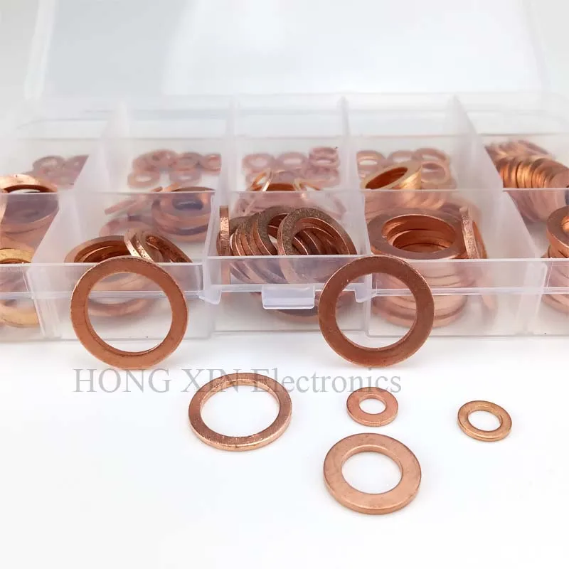 150pcs Copper Washer 15Sizes Solid Sealing Ring Set M5/6/7/8/10/10.5/11/12/12.5/14/15/16/16.5/17.5 Copper Gasket Washers image 3