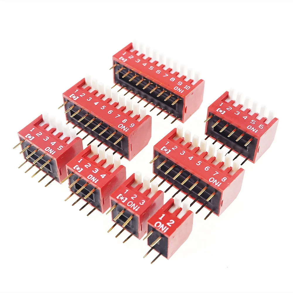 5pcs Piano Actuator Dip Switches SPST 2 3 4 5 6 8 9 10 Way / Position Through Hole Right Angle  25mA 24VDC 1P1T