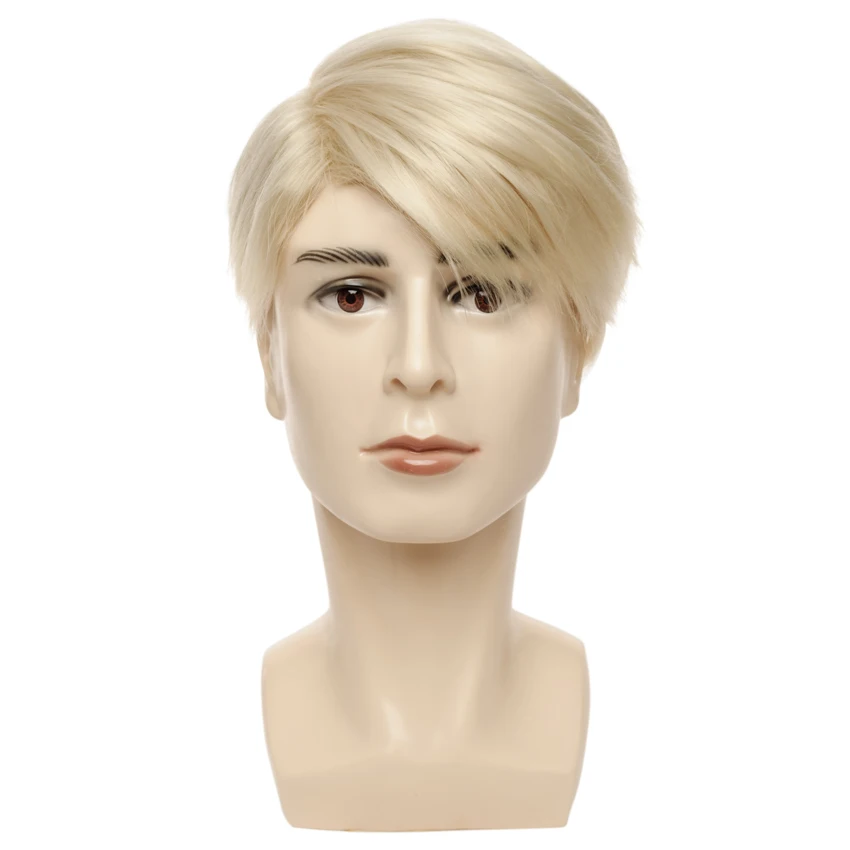 Gres Short Blonde Wigs Men Synthetic Wig Male Straight Side Parting High Temperature Fiber