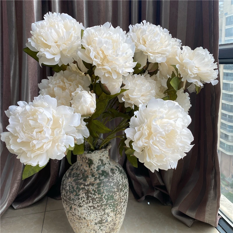 Large Peony 2 Heads/branch Artificial flowers for Party Wedding Decoration white fake open roses flores artificiales