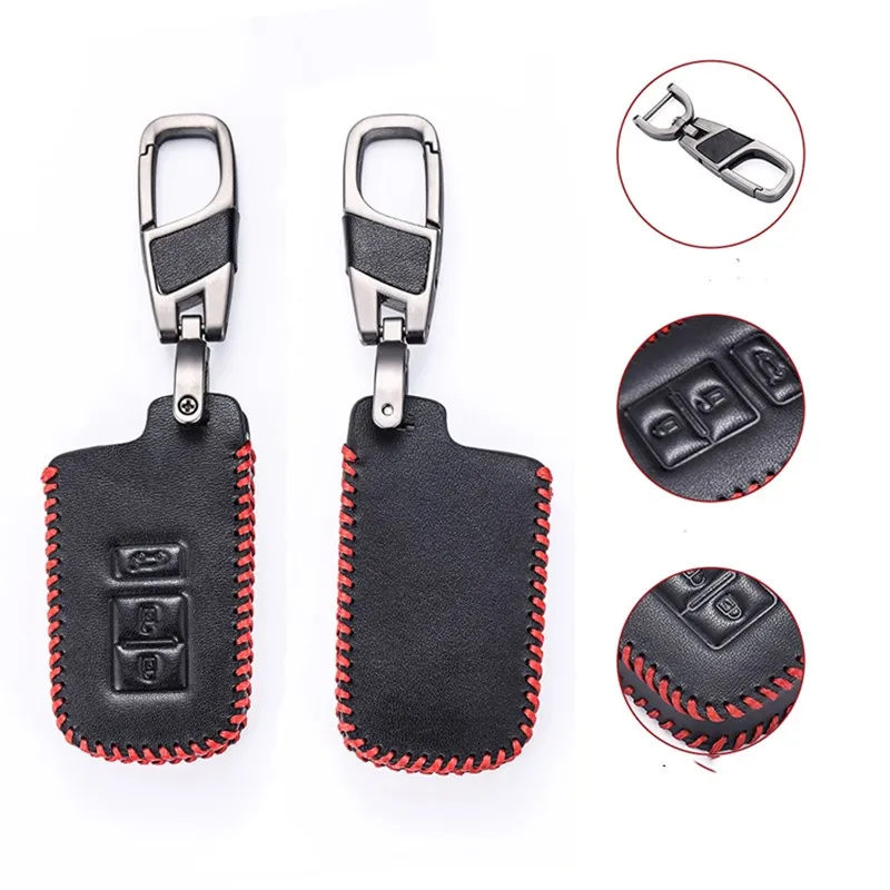 Leather Car Key Case holder For Toyota 2012 2013 Camry RAV4 Corolla 2014 2015 3 Buttons Smart Keyless Remote Fob Cover Keychain