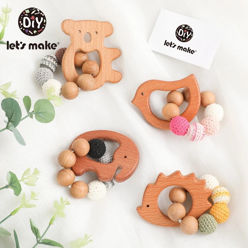 

Let'S Make 1pc Oil Wooden Teether Animal Cartoon Elephant Bird Crochet Beads Teething Sensory Toys For Kids Baby Teether