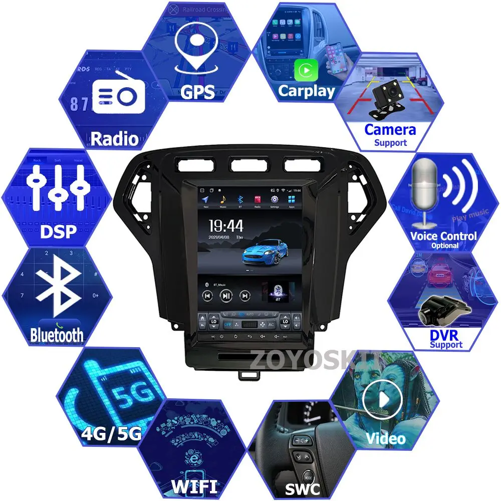 For Ford Mondeo 2007-2010 Android 14 9.7 Inch Vertical Screen Tesla Style Car GPS Multimedia Radio Head Unit Navigation Carplay