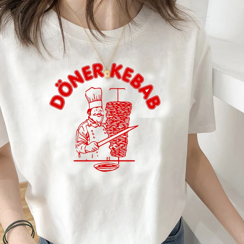 

Women Cotton T Shirt Summer Brand Tshirt T Shirts Doner Kebab Graphic Funny Tee Shirt Kebab Unisex T-shirt Loose Style