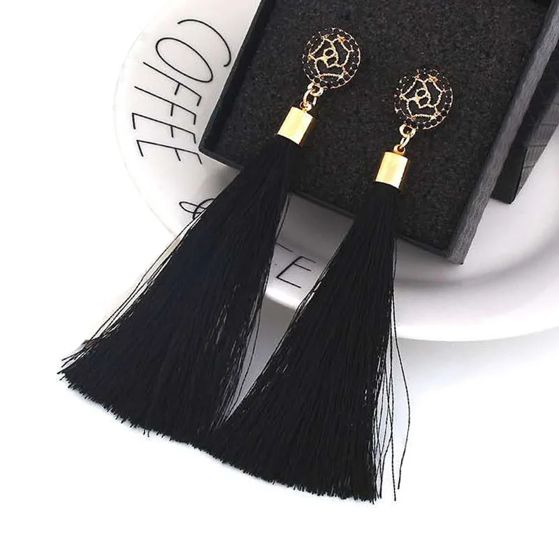 Bohemian tassel crystal long earrings female red cotton silk fabric tassel earrings 20202021 fashionable female jewelry