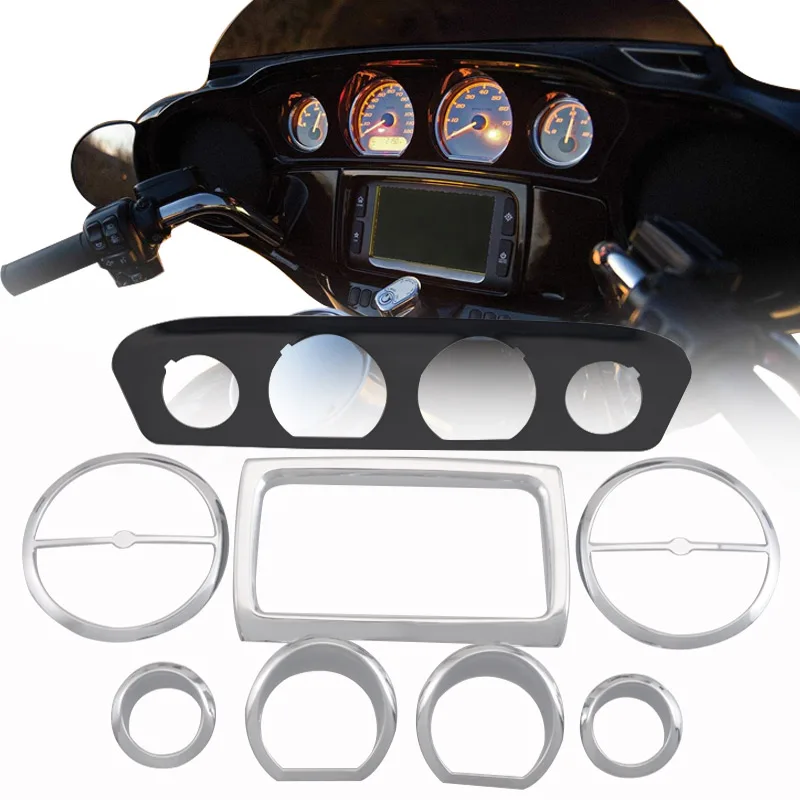 Chrome Inner Fairing Trim Gauge Radio Trim Bezel Kit For Harley Touring Electra Street Tri Glide FLHTP FLHTCUTG 2014-Up