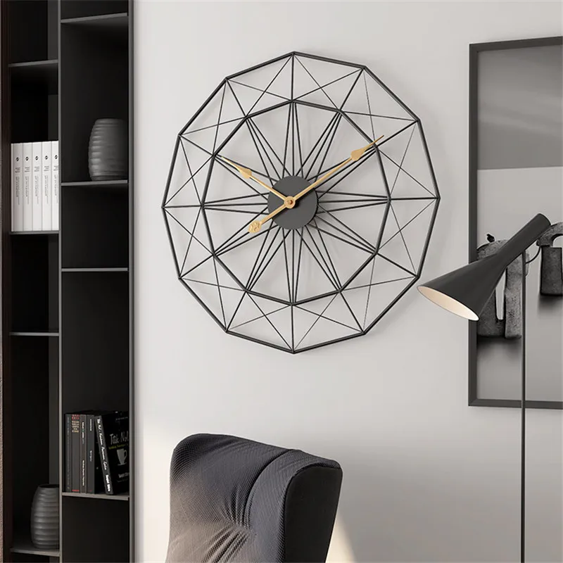 50cm Industrial Style Vintage Iron Wall Clock Modern Design Geometric Hanging Watch Large for Office Living Room Home Decoration