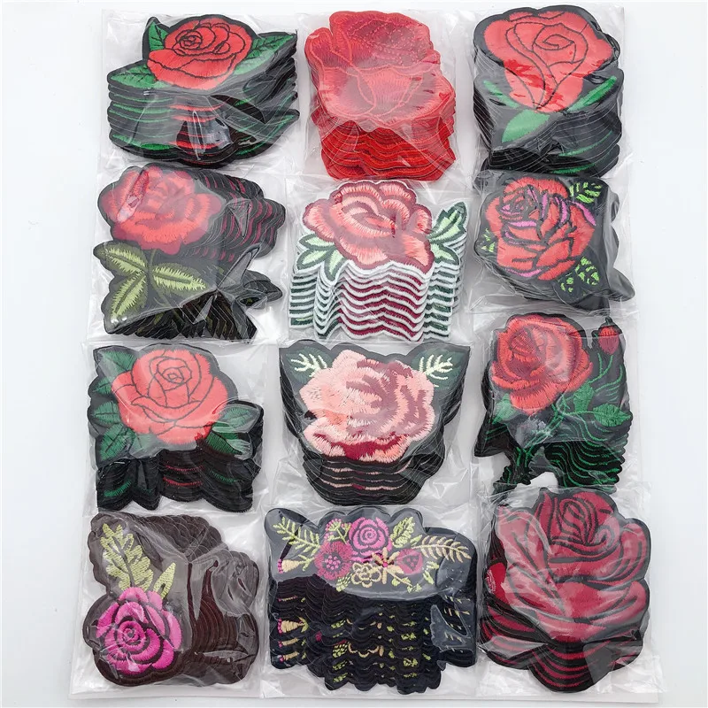 

120PCS/SET Flower Applique Embroidery Iron on Patches Fabric Sitcker Clothes Bag Badge