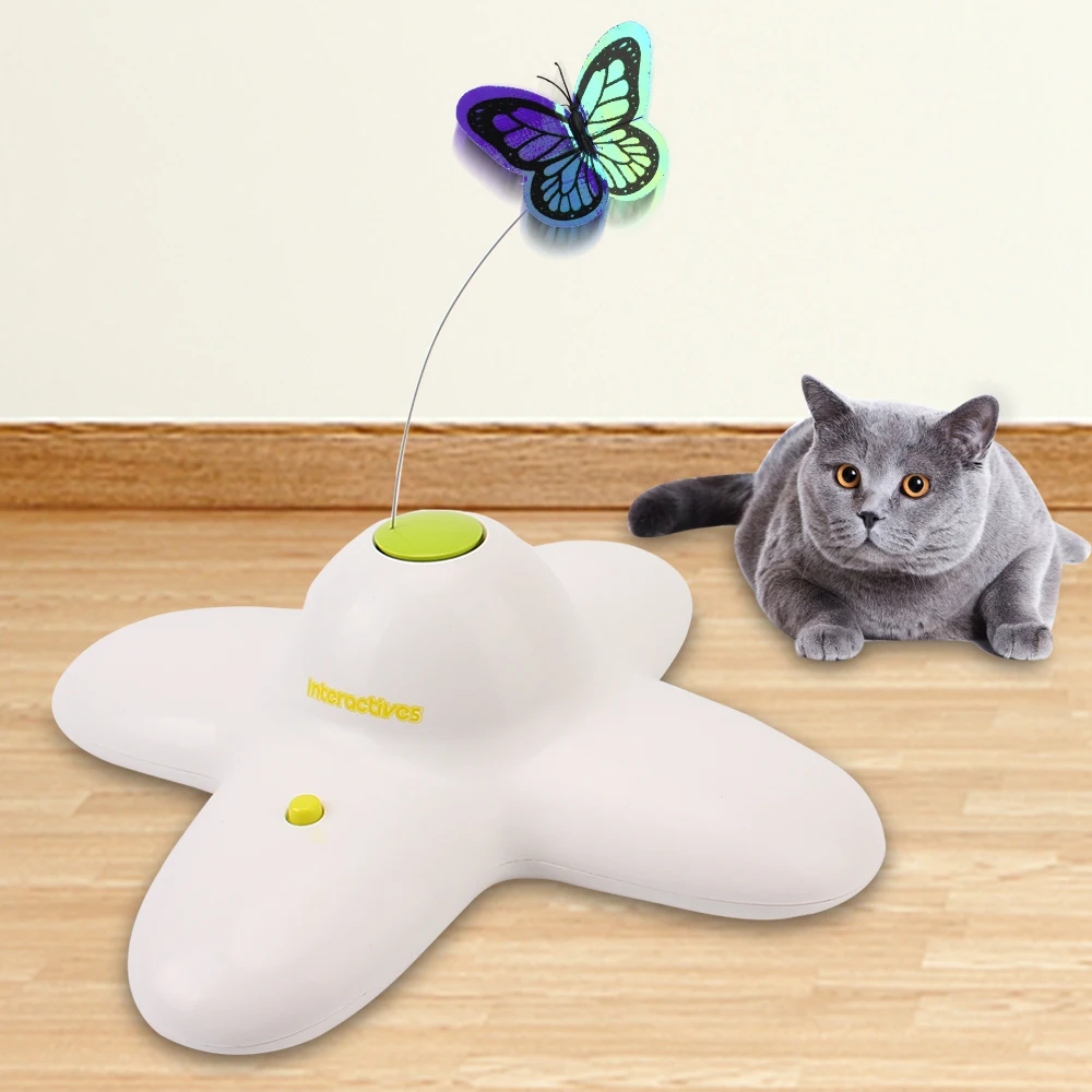 Flashing Puzzle Toy Activated Butterfly Funny Toys Interactive Flutter Bug Cat Toy Smart 360 Degree Rotating Motion Automatic