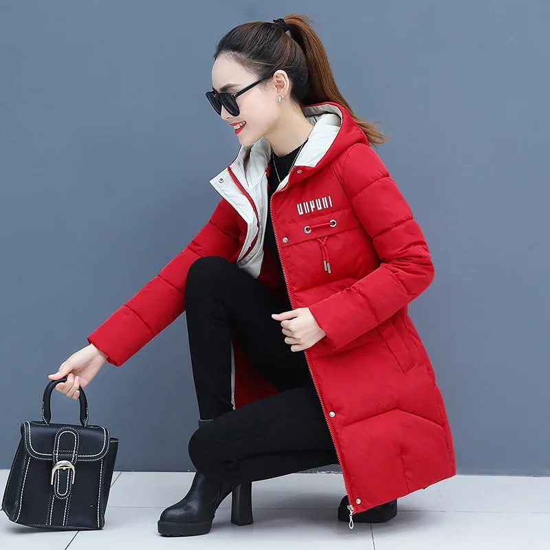 UHYTGF Loose size Parka Coat Women Winter Jacket Women Coat Hooded Coat Female Parkas Thick Cotton Padded Lining Winter Coat 448