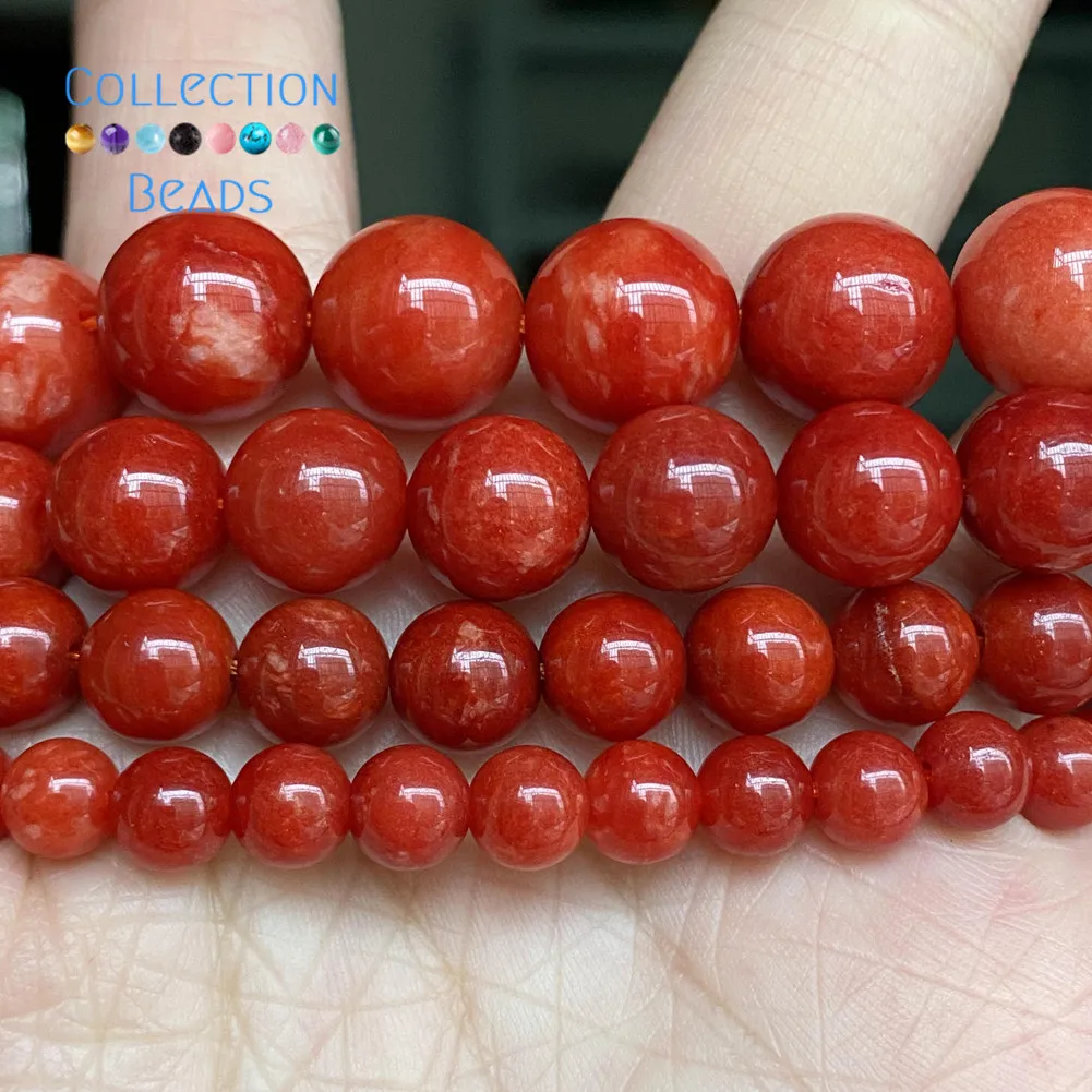 Natural Red Coral Jades Stone Loose Round Beads for Jewelry Making 6-12mm Spacer Beads Diy Women Bracelets Accessories 15