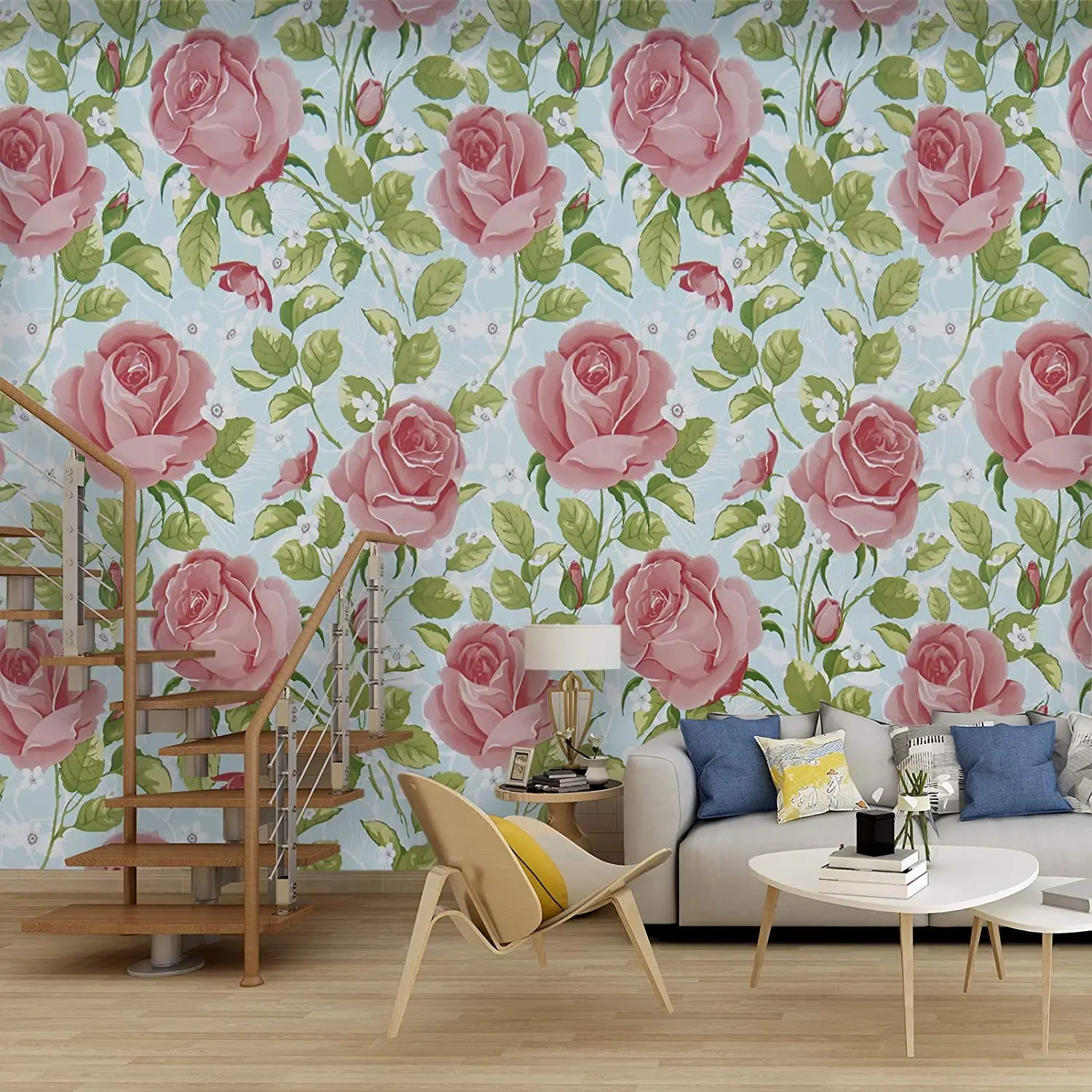 HaoHome-papel tapiz autoadhesivo rosa, revestimiento de paredes decorativo para el hogar, extraíble, Floral, pelar y pegar, muebles