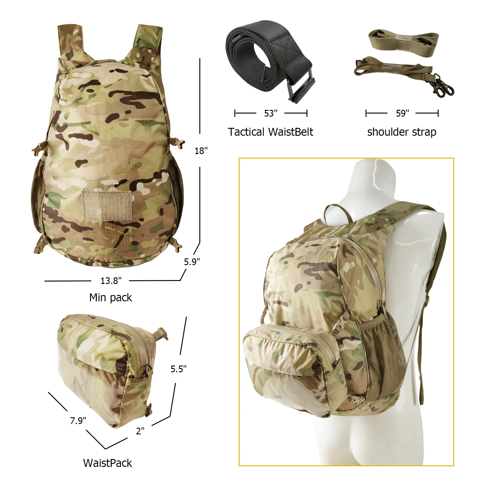 AKmax 30L Ultra Lightweight Fordable & Durable Daypacks with Waist Belt for Women and Men, Camouflage