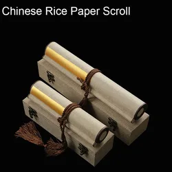 1 piece,Chinese Rice Paper Scroll with box Calligraphy Writing Xuan Paper Hand Scroll Natural Teal Leaf Red Flower