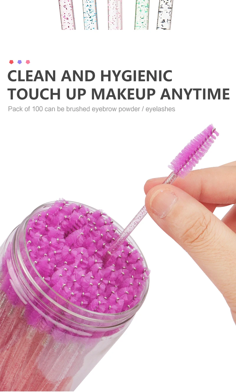100 stücke Einweg-Wimpern verlängerung Make-up Pinsel Augenbrauen Kamm Mikro bürste mit Box Kristall griff Mascara Zauberstäbe Wimpern heben Werkzeug – Detail 7