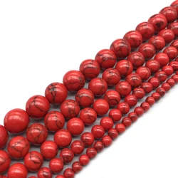 Wholesale Natural Red Howlite Turquoises Stone Round Loose Beads 4 6 8 10 12 Bracelet Fit Diy Charm Beads For Jewelry Making