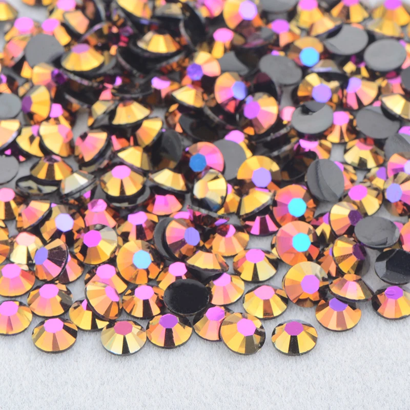 JUNAO Wholesale 2mm 3mm 4mm 5mm 6mm Glitter Rose Gold AB Resin Stone Flatack Round Rhinestone Non Hotfix Strass For Clothes