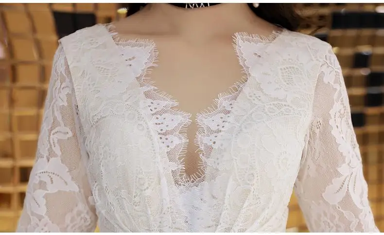 Vestidos De Noche largos con tren De corte pequeño, vestido Sexy De media manga con cuello De pico y cremallera, hermoso lazo para fiesta y graduación