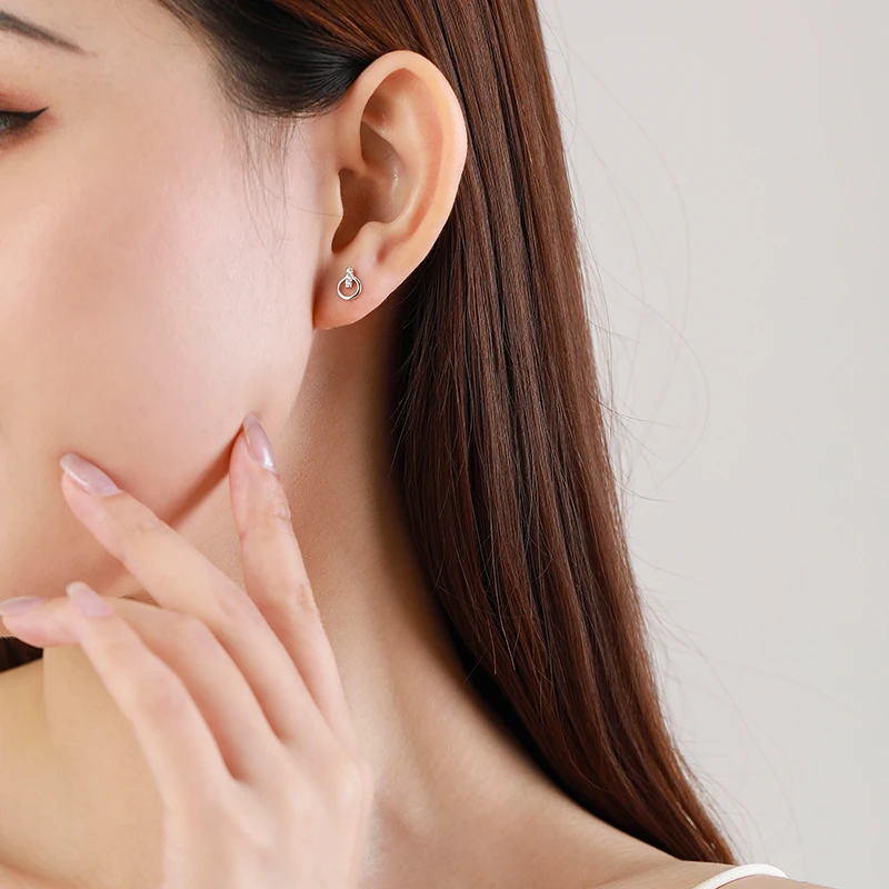 Ailmay Fashion Irregular Geometric Stud Earrings For Women Authentic 925 Sterling Silver Simple Geometric Fine CZ Jewelry