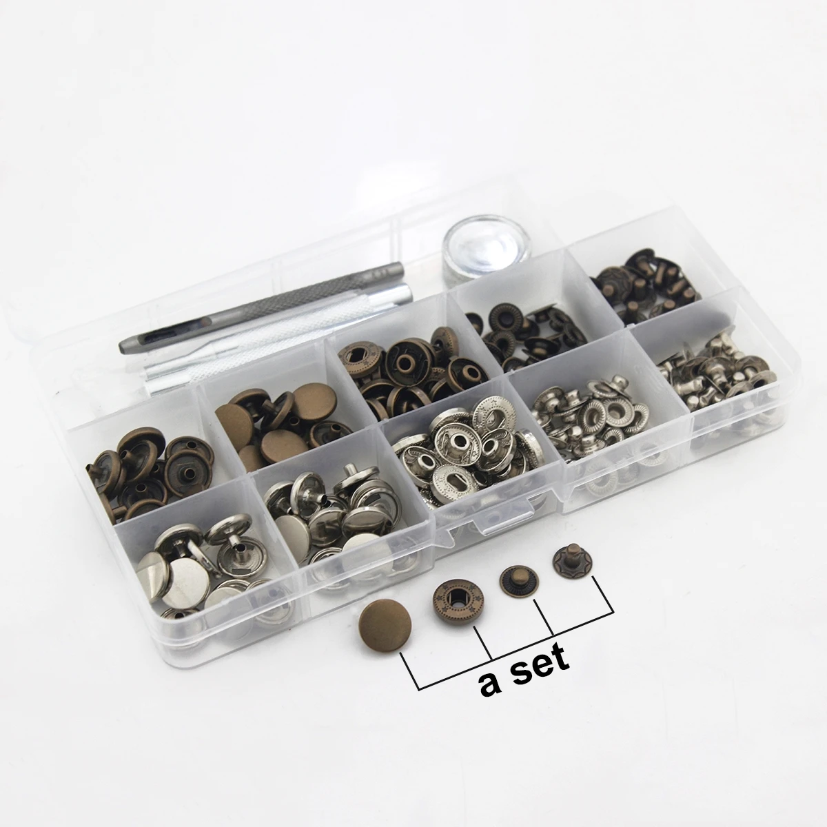 50 Sets Metal Snap Fasteners & Installation Tool Set Button for DIY Leather Craft Garment Repairing Accessories 4 Sizes