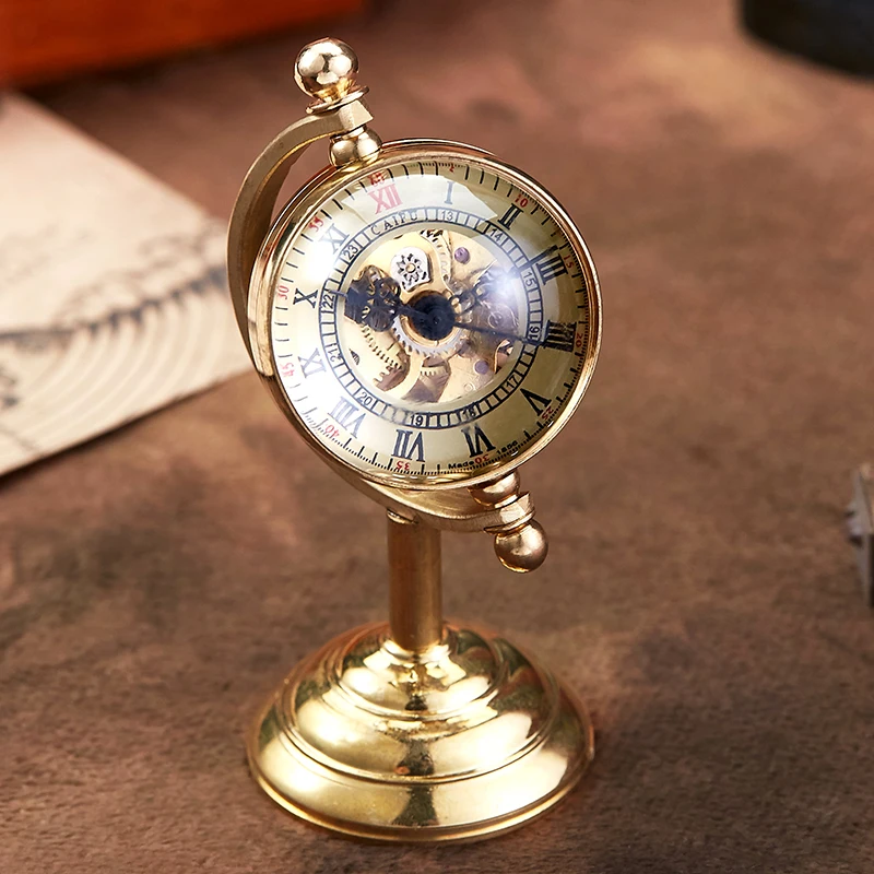 Collection Mechanical Pocket Watch Antique Stand Skeleton Smooth Ball Face Roman Numeral Dial Male Fob Chain Clock for Men Women