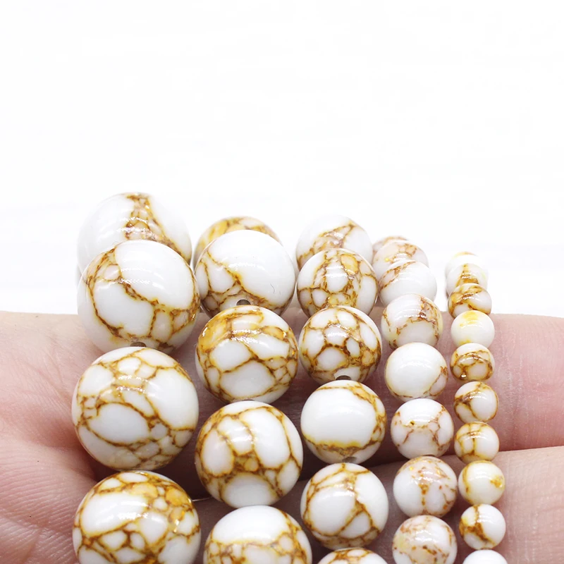 White Howlite Spun Gold Loose Stone Round Spacer Beads for Jewelry Making DIY Bracelet Necklace 15'' strand 4/6/8/10/12mm image 4